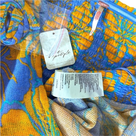 Free People Poppy Mesh Floral Smocked Tube Top XL Cornflower Blue Orange - Picture 10 of 14